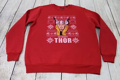 Marvel Mighty Thor Christmas Holiday Red Crewneck Sweater Sweatshirt Men's XL • $12.99