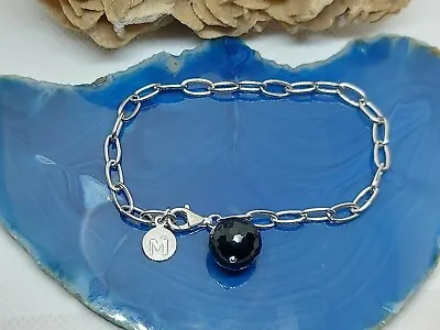Silver Bracelet Majorica Sterling Chain Bracelet With Black Crystal Ball For Wom • $25.35