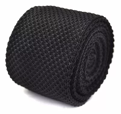 £15.99 • Buy Frederick Thomas Knitted Silk Mens Tie - Black - Plain Skinny Handmade Necktie