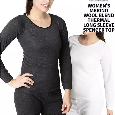 Ladies Merino Wool Blend Long Sleeve Thermal Spencer Top Underwear Thermals • $23