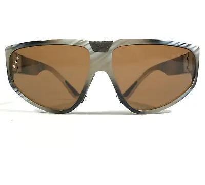 Vintage Cebe Sunglasses Brown Gray Striped Geometric Frames With Brown Lenses • $89.99