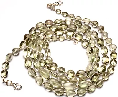 Natural Gem Prasiolite 8 To 12 Mm Size Smooth Nugget Beads Necklace 20  • $17.60