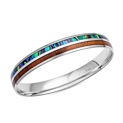 Stainless Steel Wood Abalone Shell Bangle Cuff Bracelet For Women Size 8.5  Gift • $19.66