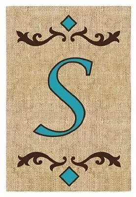 Teal Monogram “S”-Garden Flag-Evergreen-Burlap Double Sided Appliquéd-12.5”X18” • $9.95