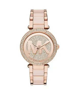 $99.55 • Buy New Michael Kors MK6176 Parker Rose Gold Blush Pave Crystal MK Logo Ladies Watch