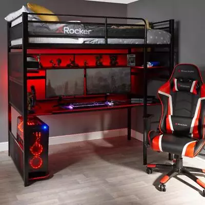 Game Room Bunk Bed With Desk And Shelf - Perfect For Computer And Console Gaming • $990.46