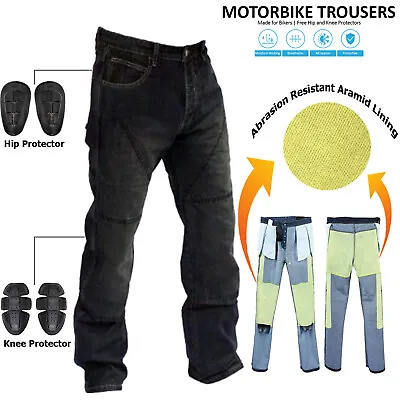 Mens Black Motorcycle Motorbike Pants Trouser Aramid Protective Lining Jeans • $54.29