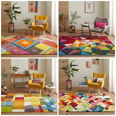 Viva Modern Rug For Living Room Bedroom Vibrant Multi Colours Carved Soft Rug • $300.60