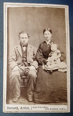 Antique Cw Era Cdv Photo Fred & Emma Cromer & Their Darling Child Des Moines Ia • $4.99