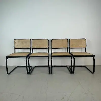 Set Of 4 Vintage Black Cantilever Dining Chairs Cesca After Marcel Breuer #3994 • £999