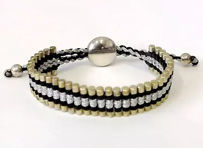 Links Of London Silver Black Gold Tone Cord Friendship Bracelet 24.58g (Mar) • £12.50