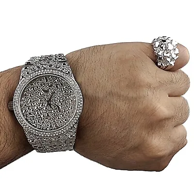 Nugget Watch Flooded Out & REAL 925 Silver Ring CZ Hip Hop Rapper Set SZ 6-13 • $60