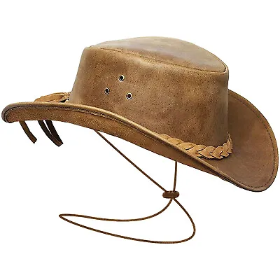 Men's Vintage Aussie Style Western Bush Cowboy Crazy Hat With Chin Cord • £19.99