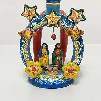 Vintage Nativity Candle Holder Clay Retablo Puebla MEXICO Folk Art • $43.99