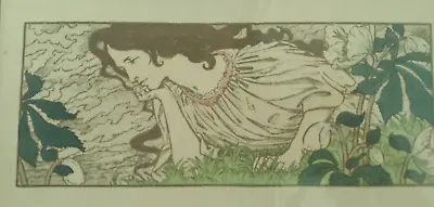 Vintage Eugene Grasset Anxiety French Art Nouveau Lithograph Women And Flowers • $100