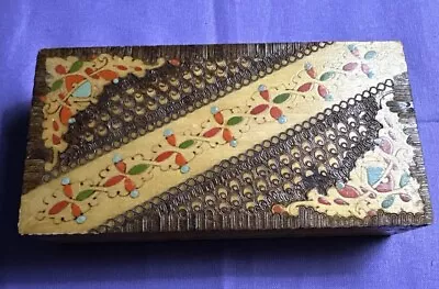 Vintage Pyrography Wooden Trinket Box  04-13-05 • $29.97