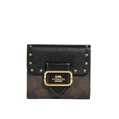 COACH Small Morgan Wallet In Signture Canvas Colorblock With Rivets- Brown/Black • $150.06