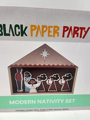 New 2022 Black Paper Party Block Modern African American 7pc Nativity Set • $18