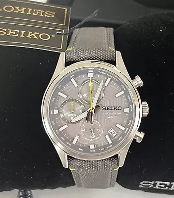 SEIKO ESSENTIALS Grey Leather Chronograph Men's Watch - SSB423 MSRP: $325 • $29.99