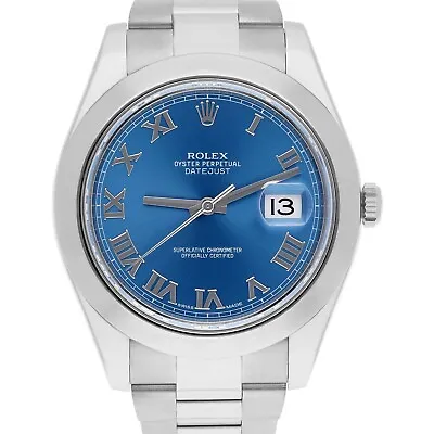 Rolex Datejust II Steel Blue Roman Dial Oyster Bracelet Mens 41mm Watch 116300 • $8999