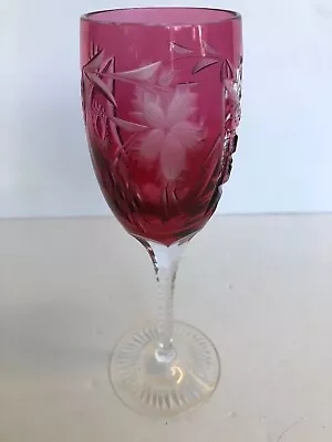 Vintage Nachtmann Traube Cut Crystal Cranberry Champagne Wine Stem Glass Goblet • $75