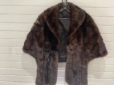 Dark Brown Mink Fur Vintage Stole Shawl Cape Shrug Collard With Pockets *read • $59