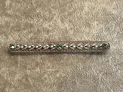 Antique Art Deco Pearl Rhinestone Leaf Bar Brooch • $20