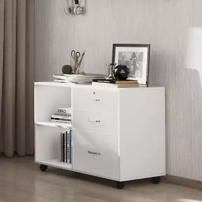 3-Drawer Mobile Lateral File Cabinet Printer Stand With Open Storage Shelves • $63.99