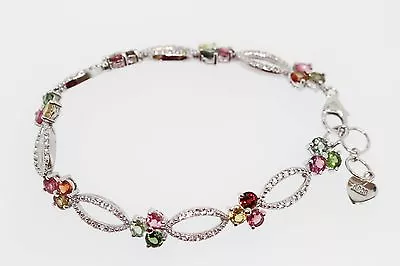 925 Multicolor Tourmaline / White Topaz Bracelet (7.29 Cts) • $415