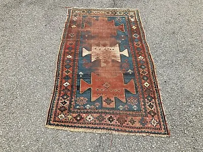 3'7  X 5'3  Antique Distressed Caucasian Kazak? Rug • £217