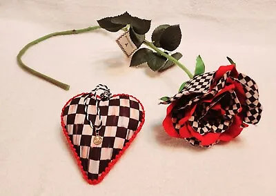 Mackenzie Childs 1 GRAND ROSE & 1 Heart Ornament NEW! GREAT FOR VALENTINE'S DAY • $38