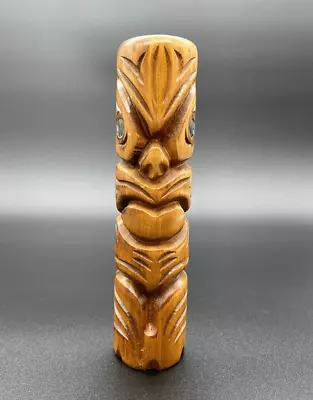 Carved Maori TekoTeko Wooden Matai Abalone Tiki Totem Figure 7” Tall New Zealand • $45.50