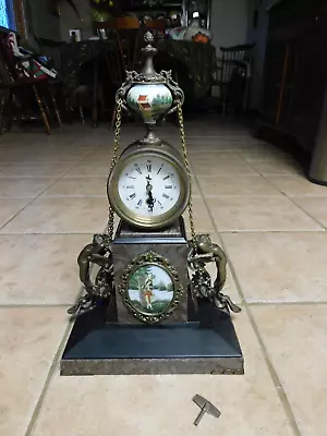 Antique Victorian Bronze Mermaid Hp Porcelain Marble Mantel Clock By Knight • $450