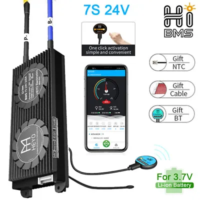 7S 24V 30A-150A Li-ion 3.7V Smart BMS Battery Pack W/ Balance + Bluetooth Module • $14.38