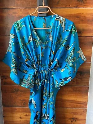 Indian Vintage 100% Cotton Long Beach Maxi Kaftan Dress One Size Caftan Kimono • $26.99