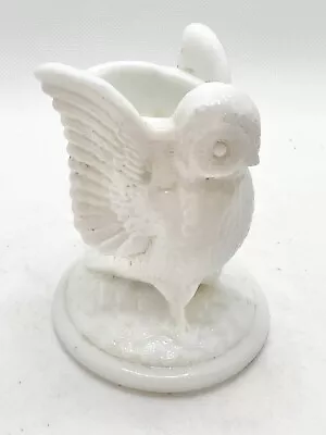 Vintage Westmoreland White Milk Glass Owl 3  Toothpick Holder • $18