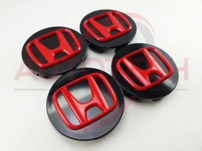 Set Of 4 Honda Black/Red Wheel Rim Center Caps Logo 69MM/2.75 • $17.99