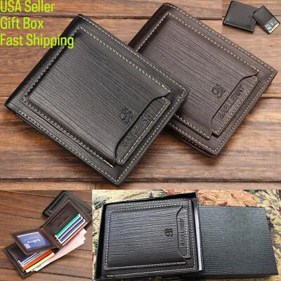 Men's Bifold S2 Leather Wallet Box ID Credit Sim Card Holder Billfold Clutch • $8.99