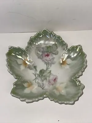 Vintage Leuchtenburg Germany China Green Lusterware Floral Leaf Shaped Bowl • $6.95