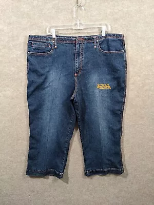Von Dutch Womens Jeans Plus Size 21 / 22 Capri Medium Wash Denim Embroidered • $19.69