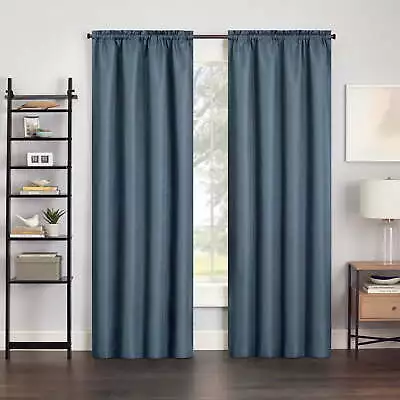 Samara Solid Color Blackout Rod Pocket Single Curtain Panel Stone Blue 42 X 95 • $19.19