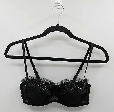 Victoria's Secret Bra Women’s S Black Chiffon Sequin Bandeau Lightly Lined-READ • $19.99