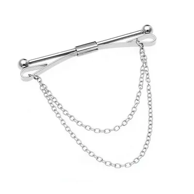 Men’s Shirt Collar Pin Chain Tie Bar Brooch Accessories Men Gift Silver Gold • $8.95