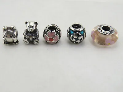 5 Pandora Bracelet Sterling Silver Charms Teddy Bear Frog Zen Lily Daisy RETIRED • £138.81