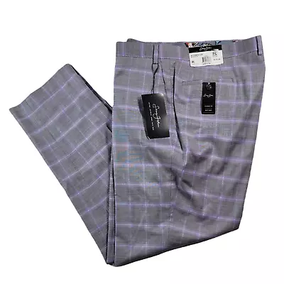 Sean John Dress Pant Men's 42 X 32 Gray Plaid Stretch Classic-Fit $135 • $34.49