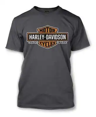 Harley-Davidson Men's Elongated Orange Bar & Shield Charcoal T-Shirt 30291961 • $28.95