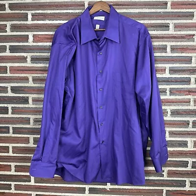 Van Heusen Wrinkle Free Button Down Shirt Purple Solid Casual Long Sleeve Mens • $12.99