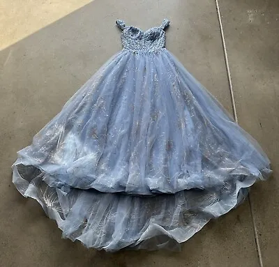 Morrell Maxie Blue Elegant Sparkly Beaded Sequin Quinceañera Dress Size 6 16411 • £197.90