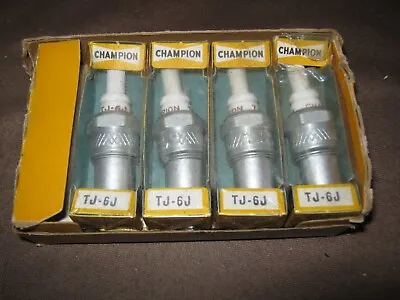 9 Vintage Champion NOS Spark Plugs TJ-6J IN BOX BLACK YELLOW NEW OLD STOCK • $22.60