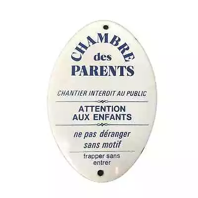 Vintage French Enamel Metal Sign Parents Room Construction Site Beware Children • $49